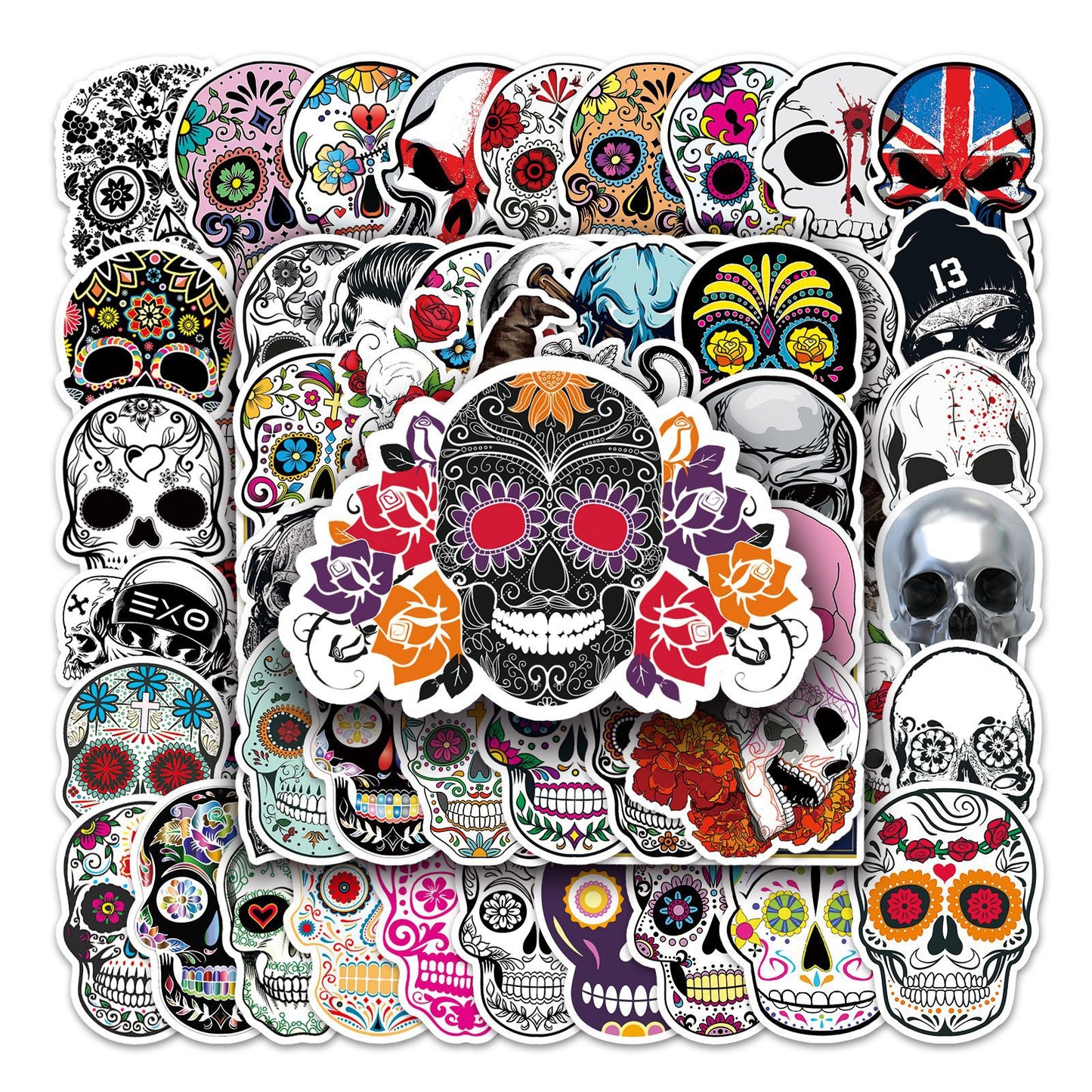 Halloween Stickers – 50pcs Colorful Skull Halloween Stickers Set 💀