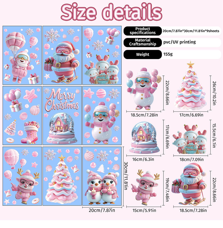 Cute Pink Christmas Window Stickers for Holiday Decor