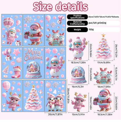 Cute Pink Christmas Window Stickers for Holiday Decor