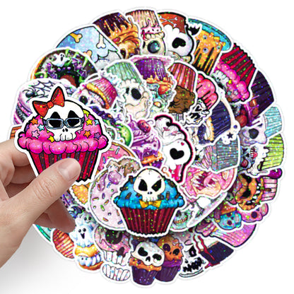 🎃 50 Pcs Halloween Holographic Stickers – Skulls, Cakes & DIY Fun Kawaii Stickers