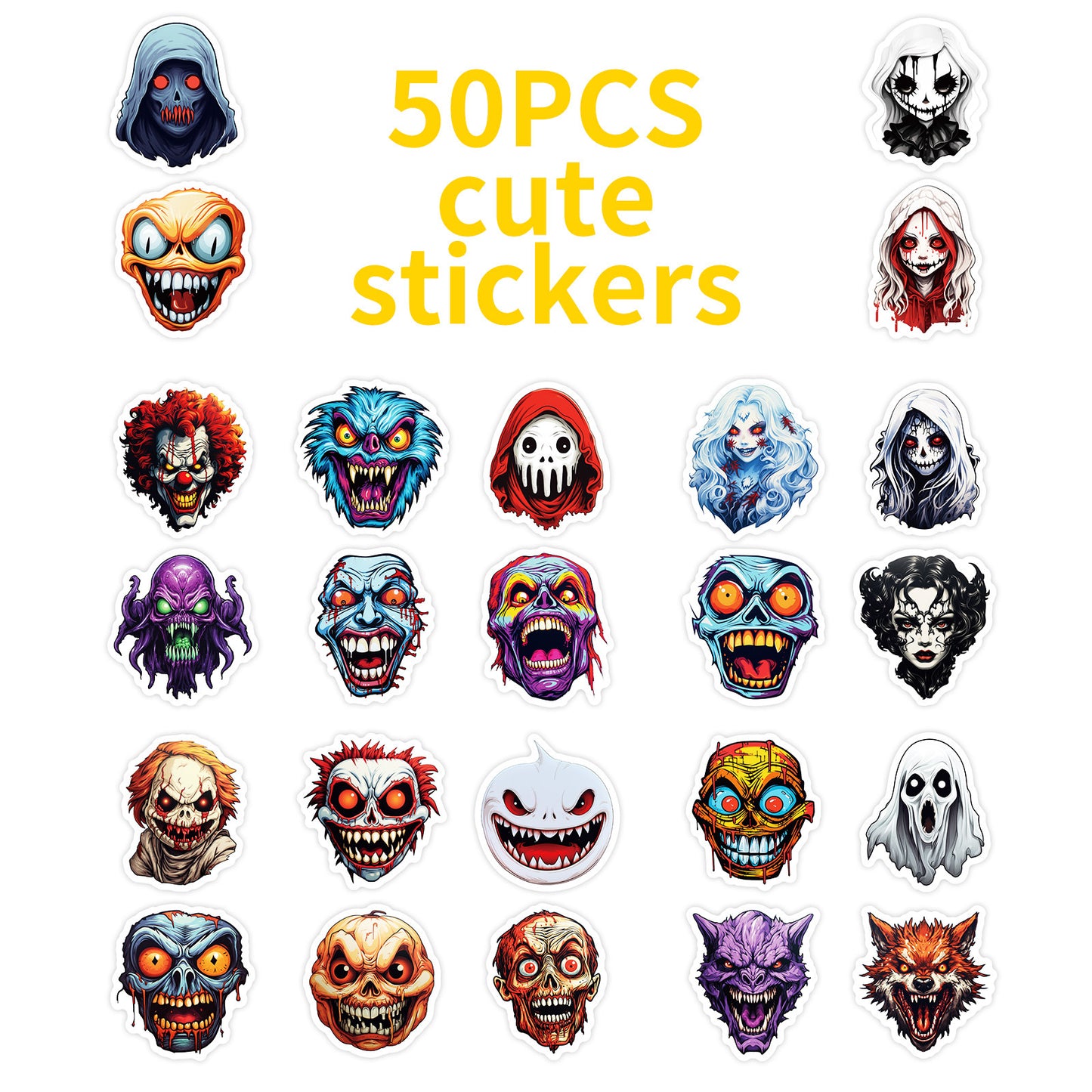 Halloween Stickers – 50pcs Scary Creepy Face DIY Stickers
