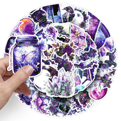 ✨ 50 pcs Holographic Stickers Halloween Witch Stickers – Magic Laser PVC Waterproof Set ✨🎃🧙‍♀️ Kawaii Stickers