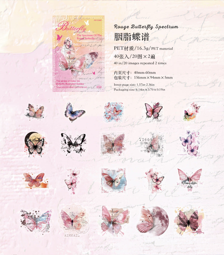 40PCS Butterfly Sticker Book – White Ink & Color Ink Botanical Collection – Scrapbook & Journal Vinyl Decals Kawaii Stickers