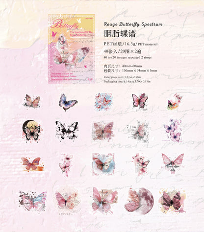 40PCS Butterfly Sticker Book – White Ink & Color Ink Botanical Collection – Scrapbook & Journal Vinyl Decals Kawaii Stickers