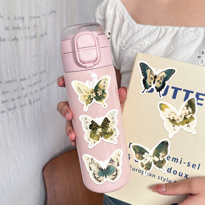 🦋🎨50pcs Ink-Style Butterfly Stickers Book | Waterproof PET Oriental Art Stickers for Journals, Notebooks, Water Cups ☕ & DIY Crafts Kawaii Stickers