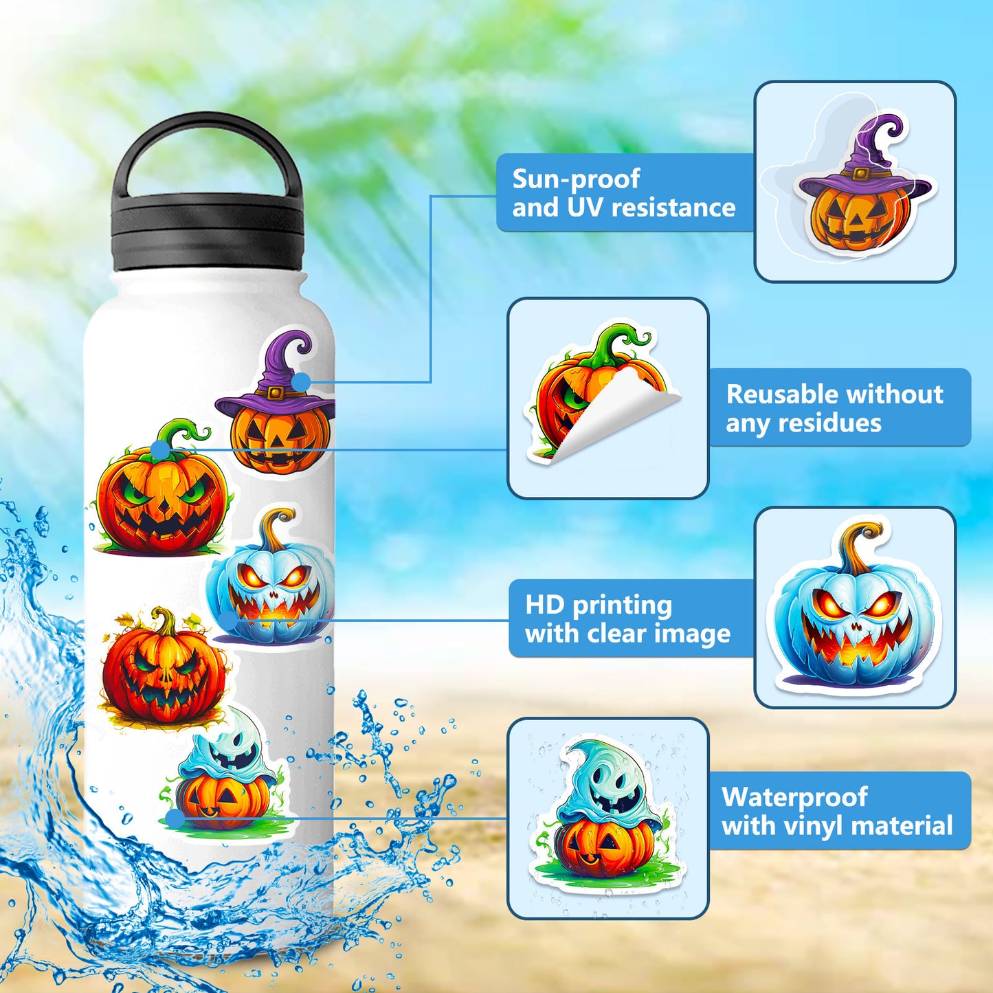 Halloween Stickers – 50pcs Pumpkin Halloween Stickers Set 🎃