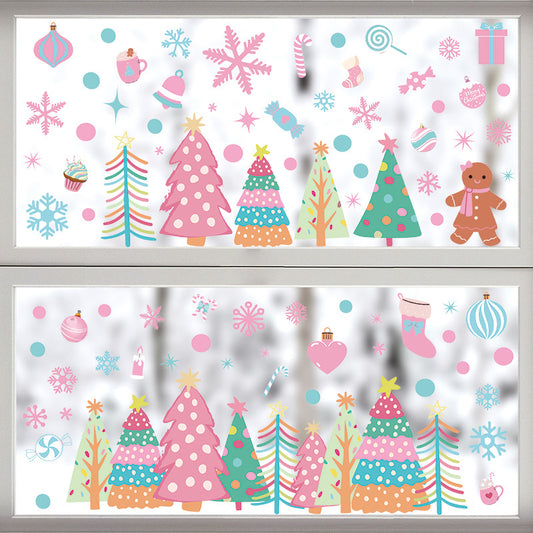 🎄 Pink Christmas Tree Window Stickers ❄️ Snowflake Window Stickers for Festive Glass Decoration 🎁✨