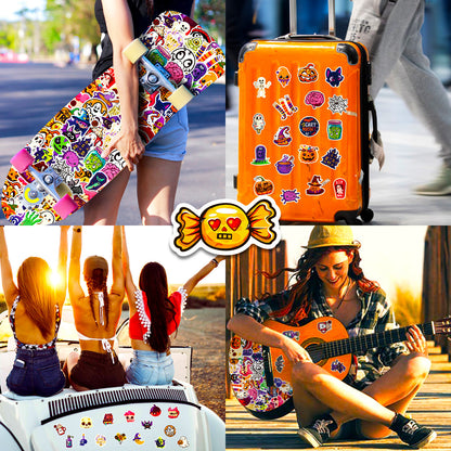 Halloween Stickers – 50Pcs Cute Ghost, Spider & Bat Cartoon DIY Stickers