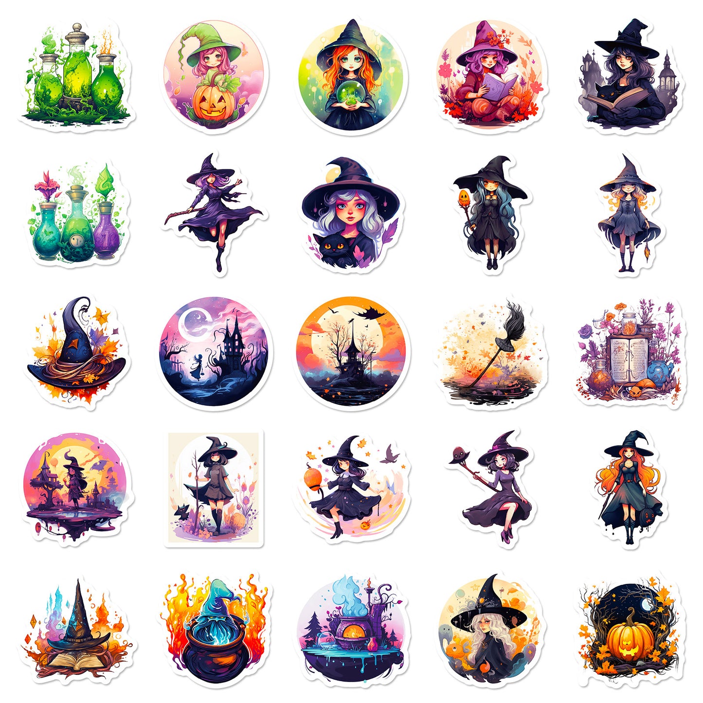 Halloween Stickers – 50pcs Magical Witch DIY Stickers