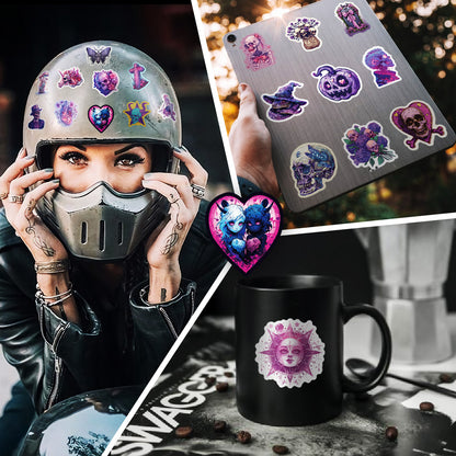 Halloween Stickers – 50pcs Gothic Purple Skull DIY Stickers