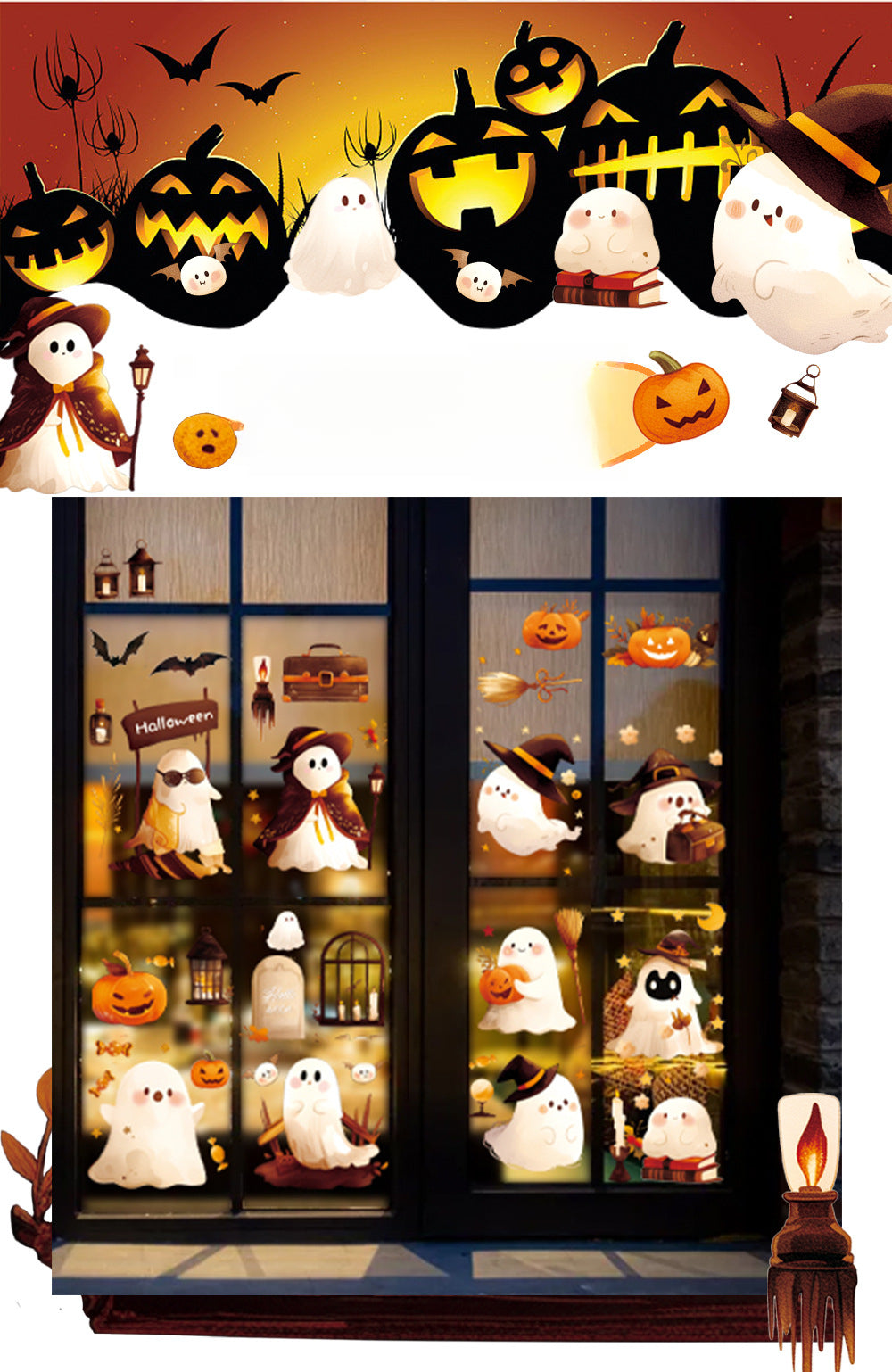 🎃👻Halloween Cute Ghost & Pumpkin Static Window Stickers 🎃👻 Kawaii Stickers