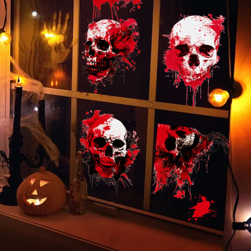 Halloween Scary Skull & Bloody Handprint Window Stickers – Product Detail Page 🎃🩸👻 Kawaii Stickers