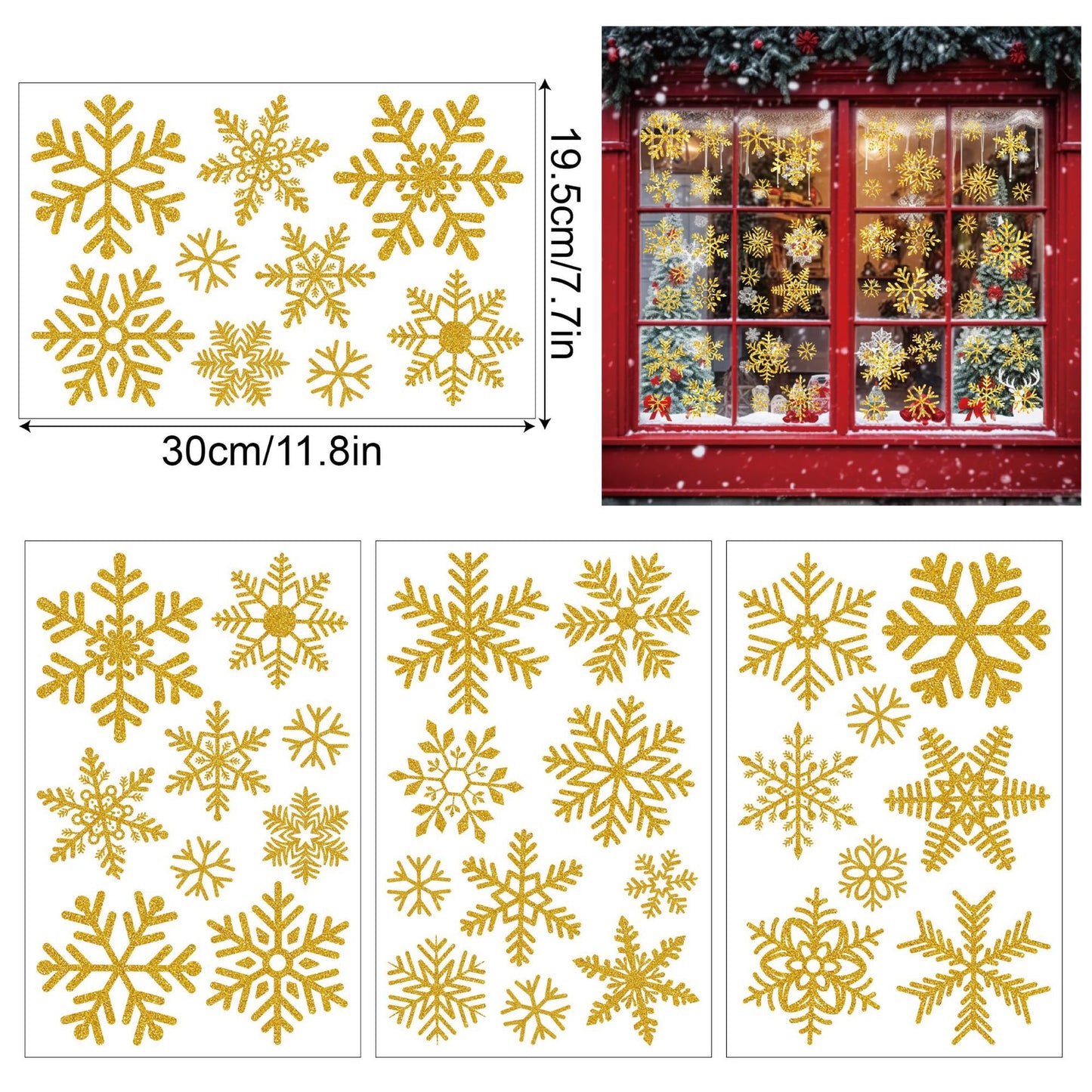 ✨ Glitter Snowflake Window Stickers – Gold & Silver Holiday Glass Decals 🎄 Kawaii Stickers