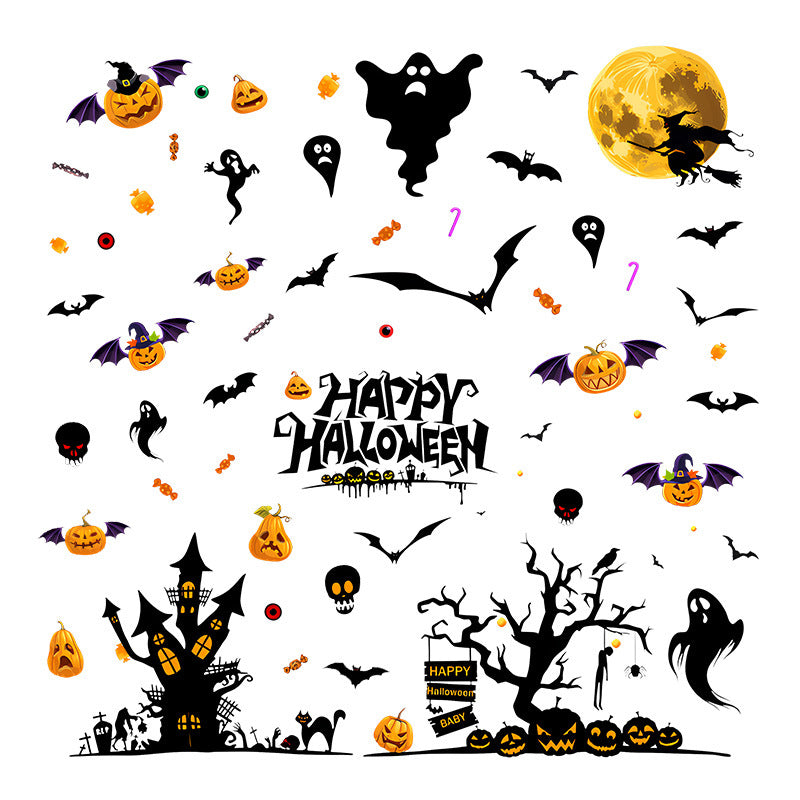 🎃✨ Happy Halloween Window Stickers – Ghost, Pumpkin & Bat Silhouette PVC Self-Adhesive Glass Decals for Spooky Holiday Décor 👻🌙 Kawaii Stickers