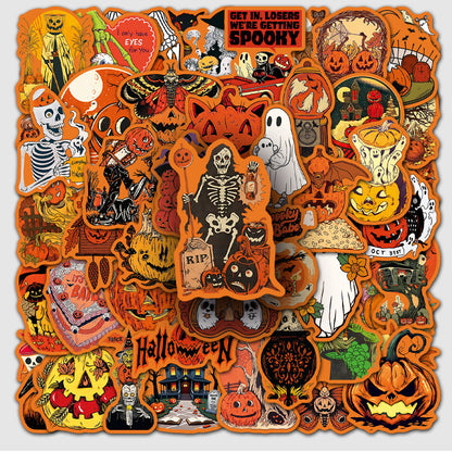 🎃 50 Pcs Vintage Halloween Stickers – Pumpkin Festival Decoration for Phone & Laptop 🎃✨ Kawaii Stickers