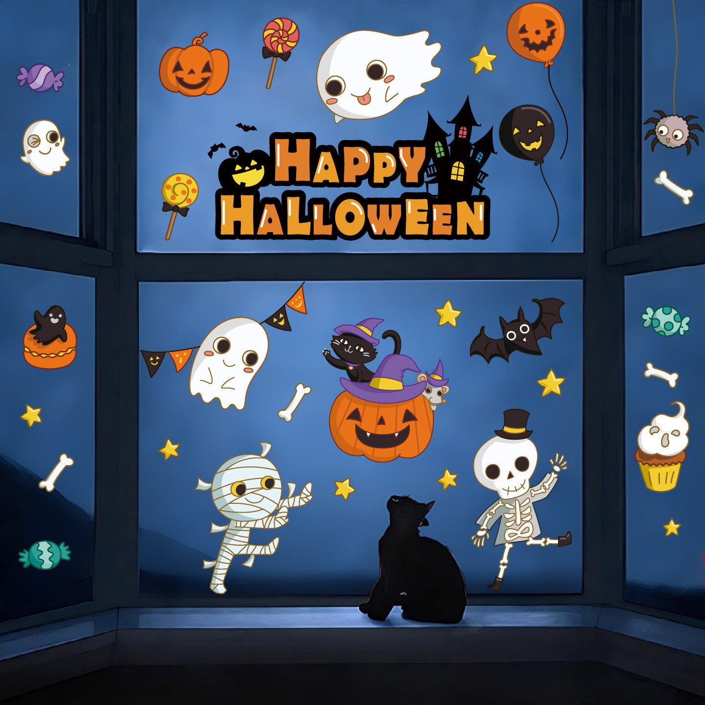 Halloween Stickers – Cute  Scary Static Window Decals 🎃