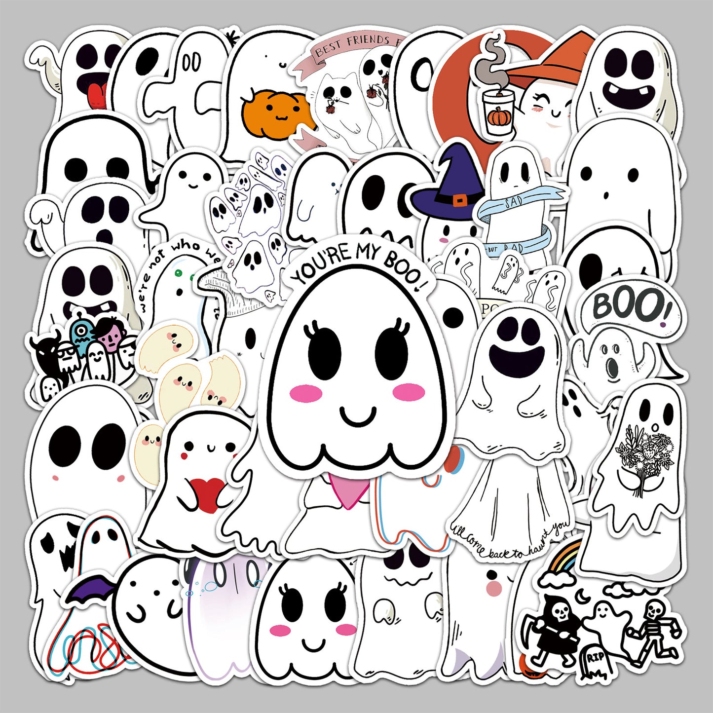 Halloween Stickers – Spooky Ghost Graffiti Decals 50pcs