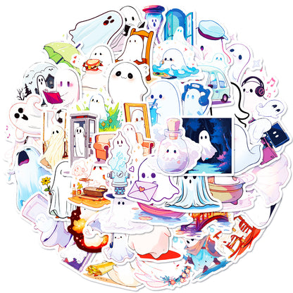 👻 Halloween Stickers – 50Pcs Cute White Ghost Waterproof Reward Stickers