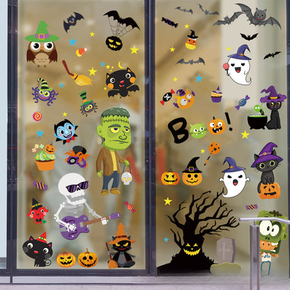 🎃 Halloween Window Stickers – Haunted House, Witch & Bat Static-Cling Decals – Double-Sided Print, Reusable Glass Wall Door Decorations Kawaii Stickers
