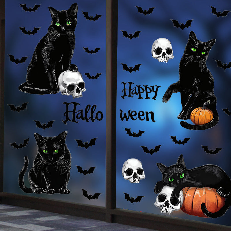 Halloween Window Stickers – Black Cat, Bat & Pumpkin PVC Wall Decals – Happy Halloween Stickers for Glass & Walls – Kawaii Stickers Kawaii Stickers