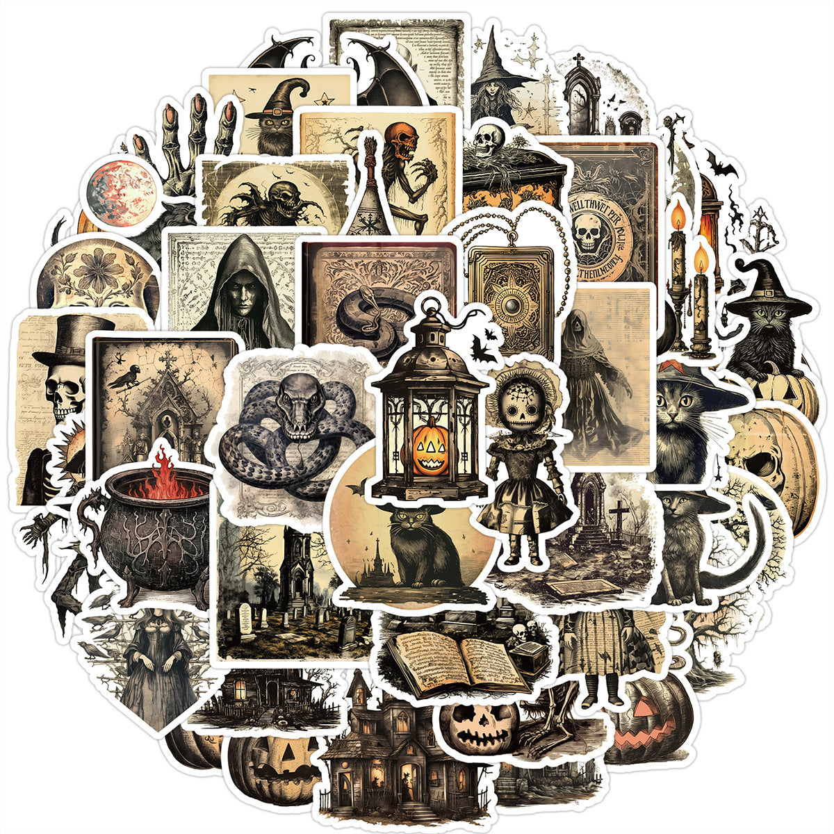 🎃 50pcs Nordic Gothic Halloween Stickers – Waterproof PVC Vinyl Decals for Laptop, Water Bottle & Holiday Decor Kawaii Stickers