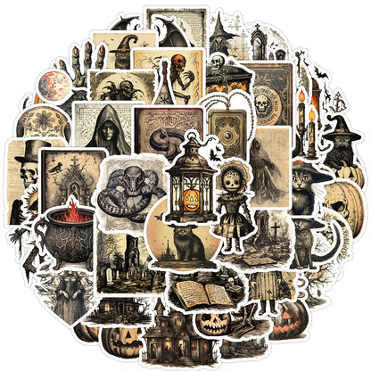 🎃 50pcs Nordic Gothic Halloween Stickers – Waterproof PVC Vinyl Decals for Laptop, Water Bottle & Holiday Decor Kawaii Stickers