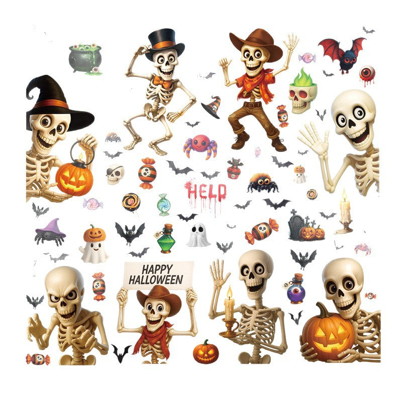 💀 Halloween Skull & Pumpkin Glass Window Stickers – Spooky Fun Decor 🎃 Kawaii Stickers