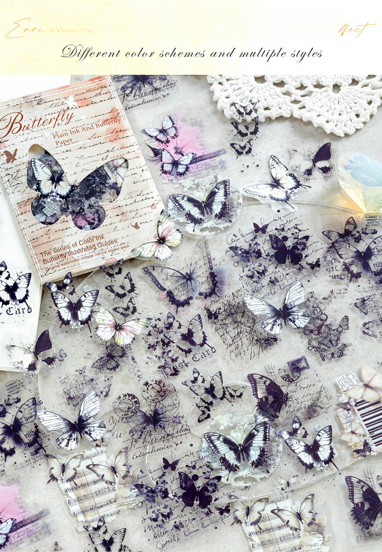 40PCS Butterfly Sticker Book – White Ink & Color Ink Botanical Collection – Scrapbook & Journal Vinyl Decals Kawaii Stickers