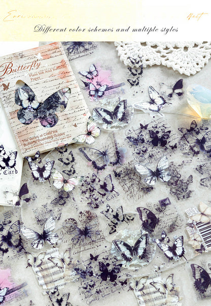 40PCS Butterfly Sticker Book – White Ink & Color Ink Botanical Collection – Scrapbook & Journal Vinyl Decals Kawaii Stickers