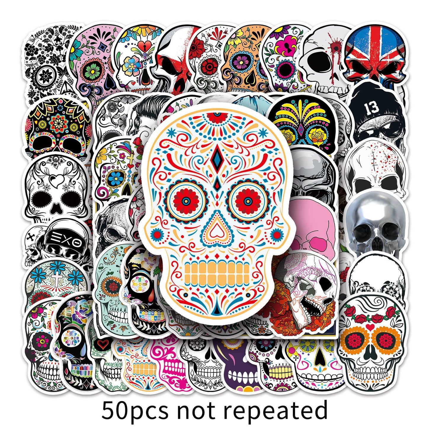Halloween Stickers – 50pcs Colorful Skull Halloween Stickers Set 💀