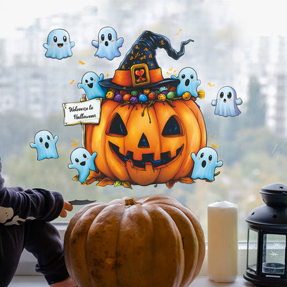 🎃 Halloween Cartoon Ghost & Pumpkin Static Cling Window Stickers 👻🪟✨ Kawaii Stickers