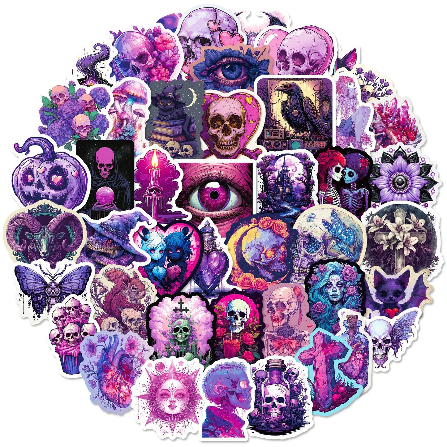 Halloween Stickers – 50pcs Gothic Purple Skull DIY Stickers