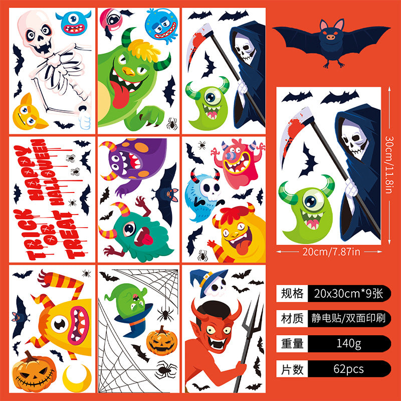 Halloween Window Stickers-Spooky Haunted Castle – Double-Sided Static Cling Ghost, Pumpkin & Zombie Glass Décor 👻🕸️ Kawaii Stickers