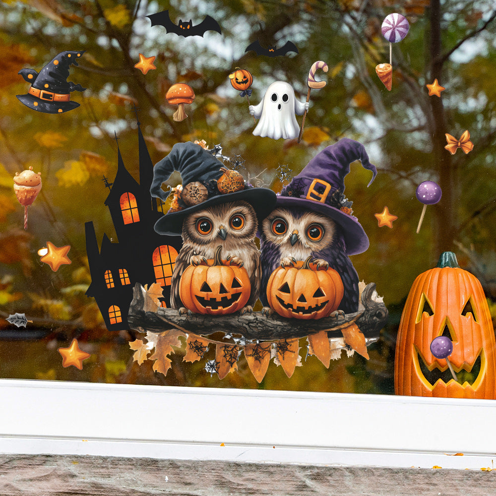 🎃 Halloween Window Stickers – Cute Pumpkin Owl Static Cling 🎃 Kawaii Stickers