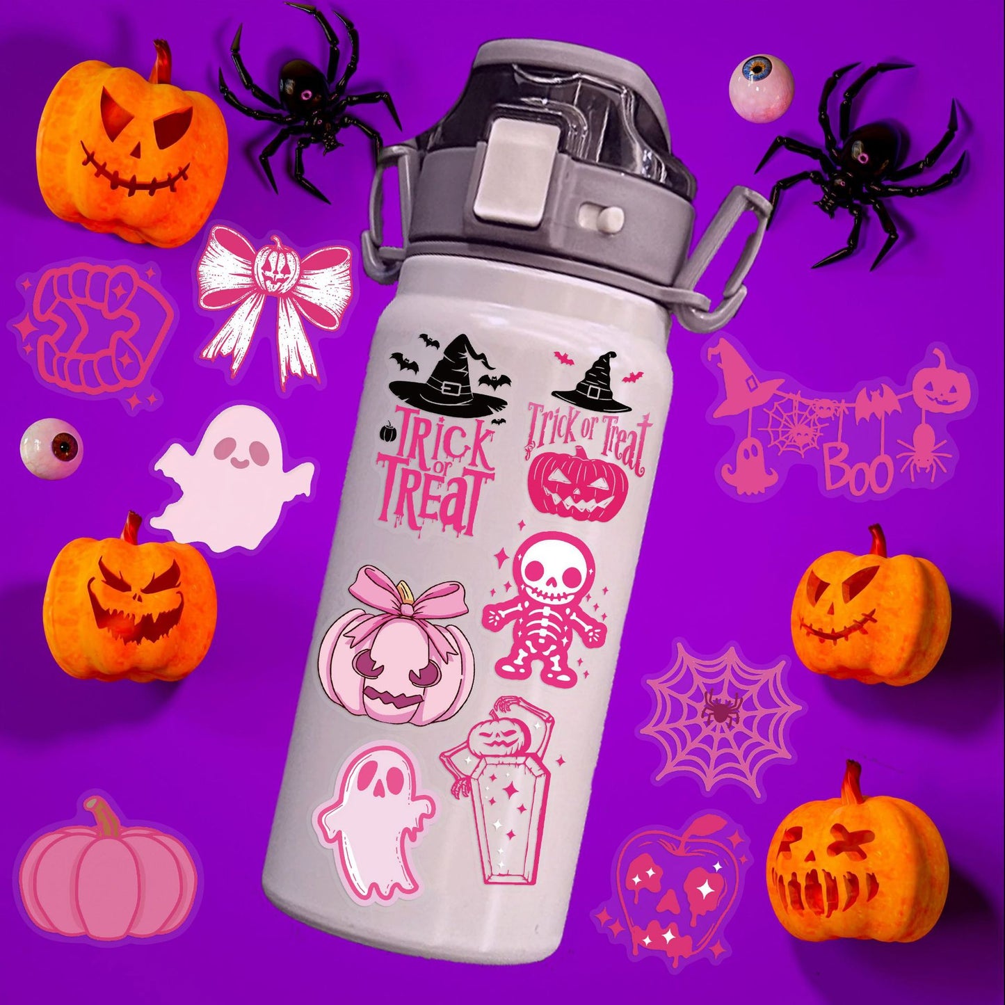 50Pcs Cute Pink Halloween Stickers Pack 🎃 Waterproof Transparent PET for Journals, Laptops & Guitars Kawaii Stickers