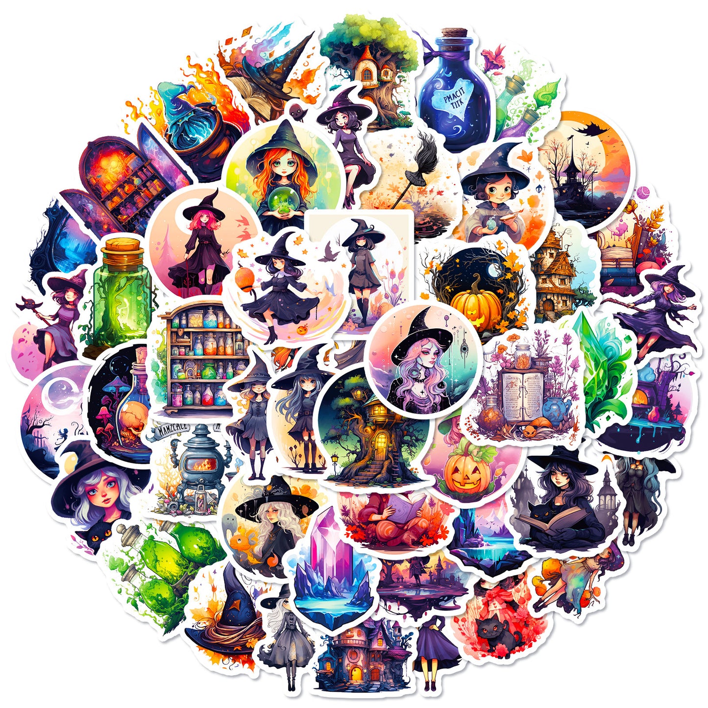 Halloween Stickers – 50pcs Magical Witch DIY Stickers
