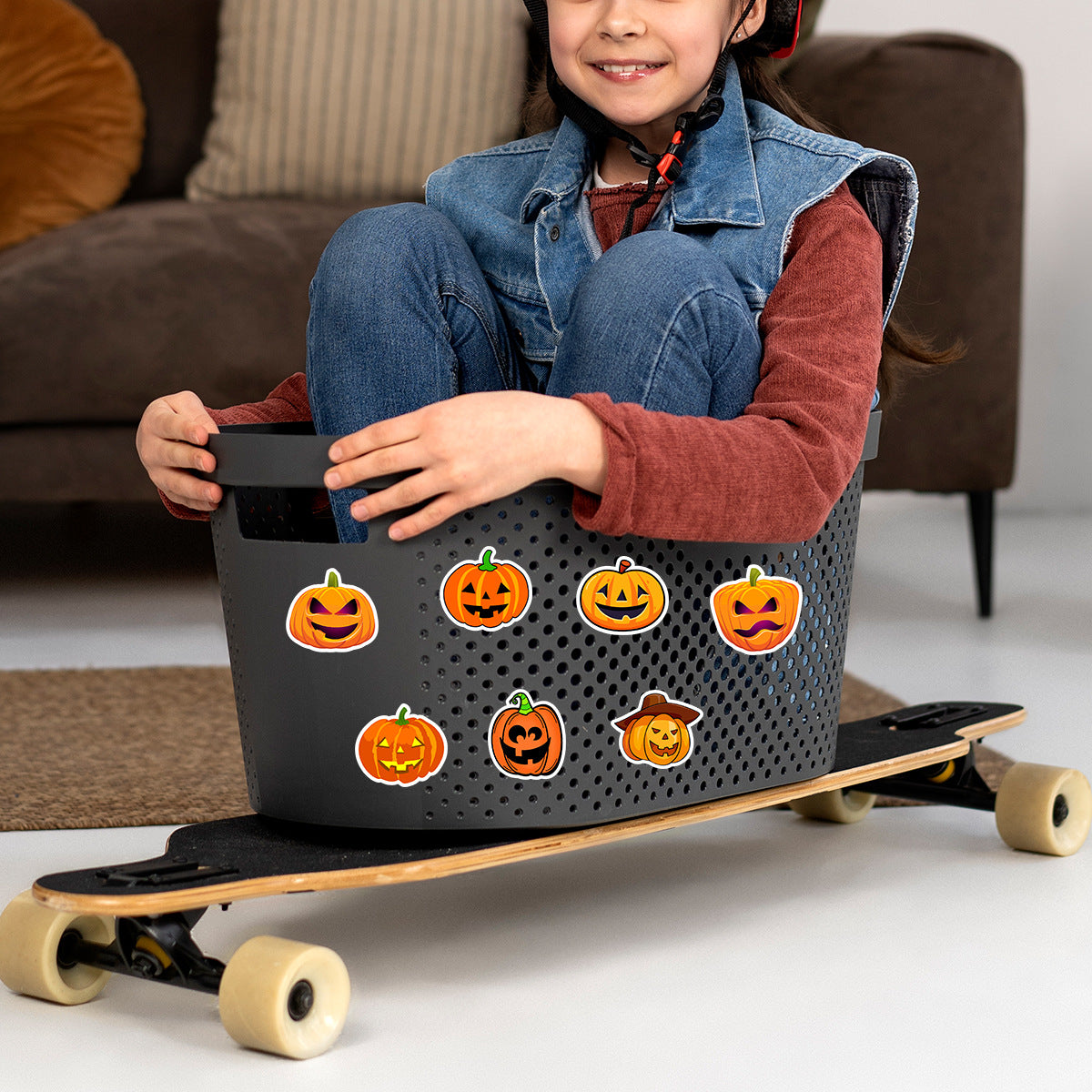 🎃 50pcs Halloween Pumpkin Stickers – Waterproof Vinyl Decals for Cars, Phones, Water Bottles & Holiday Decoration Kawaii Stickers