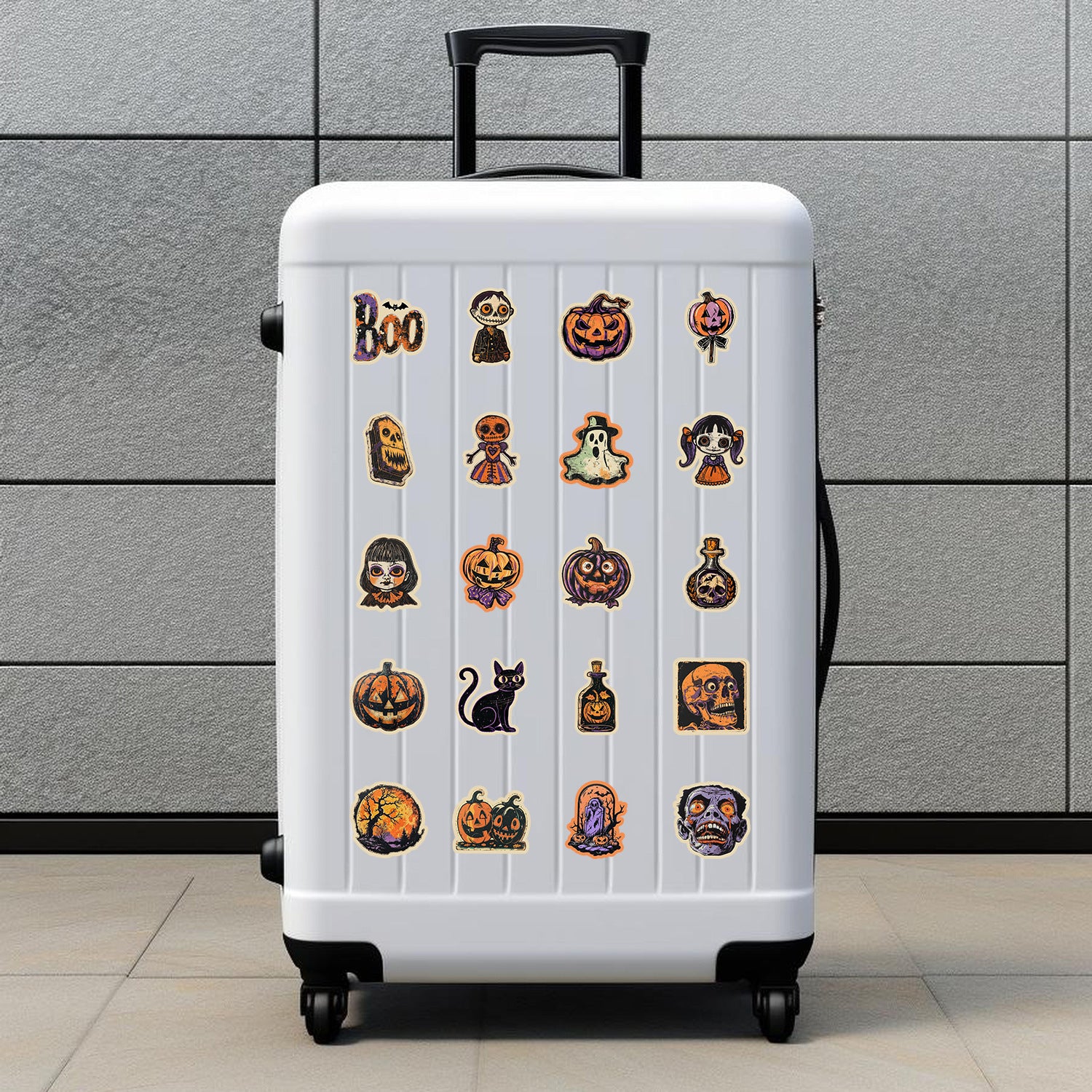 🎃 50pcs Vintage Halloween Stickers – Waterproof Retro PVC Vinyl Decals for Luggage, Water Bottle & Laptop Decoration Kawaii Stickers