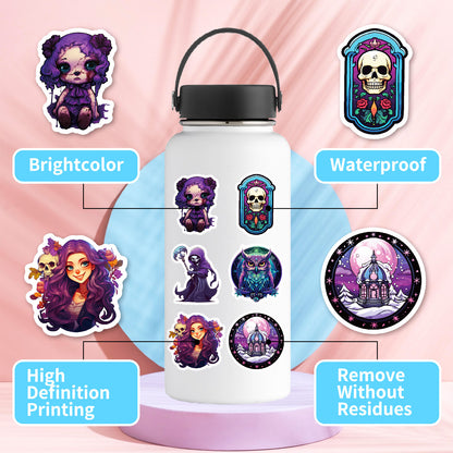 Halloween Stickers | 50pcs Purple Gothic Skull Halloween Sticker Pack