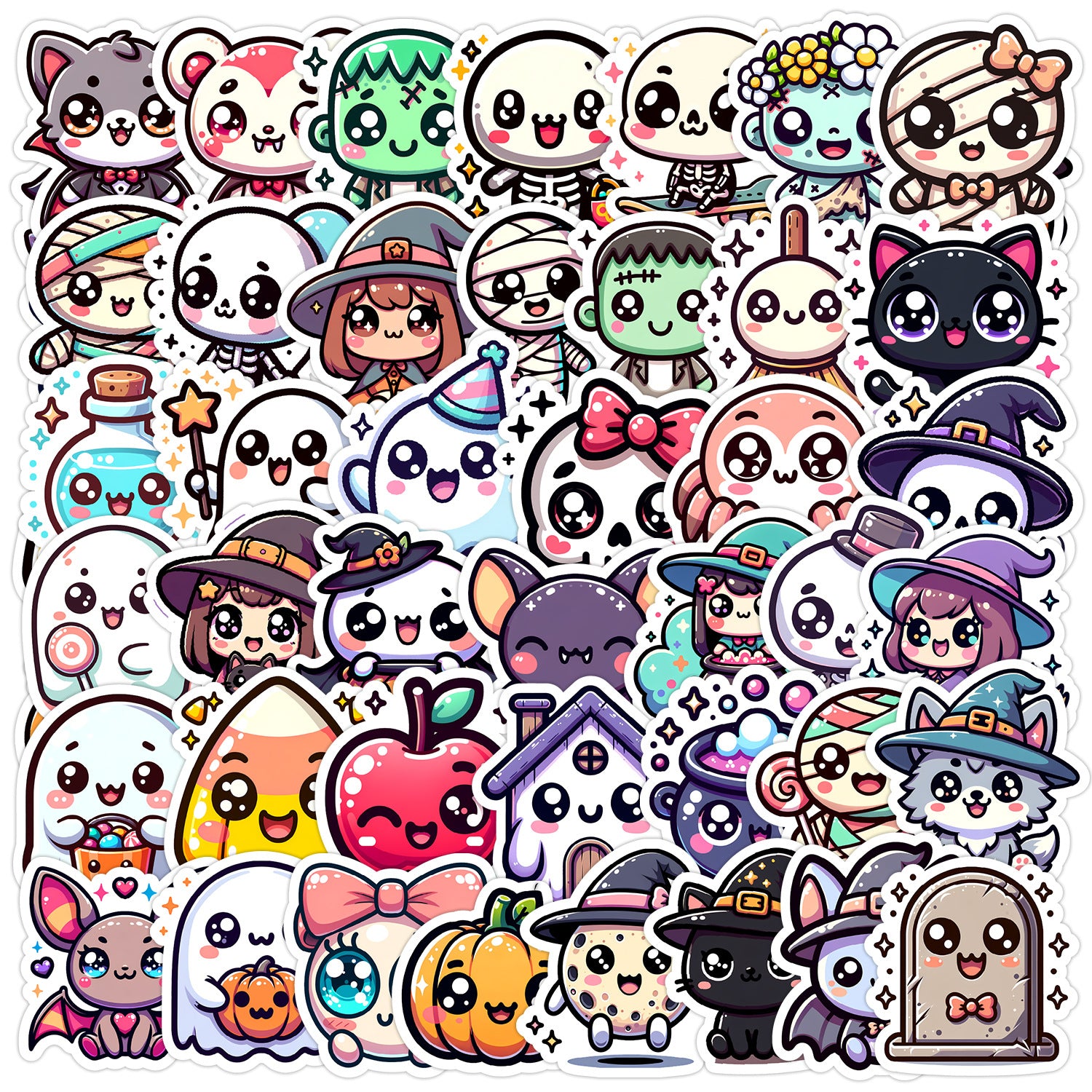 🎃 50pcs Cute Halloween Stickers Pack – Waterproof PVC Laptop Water Bottle Decorations Kawaii Stickers
