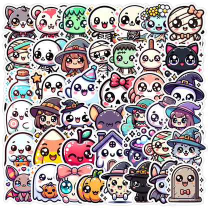 🎃 50pcs Cute Halloween Stickers Pack – Waterproof PVC Laptop Water Bottle Decorations Kawaii Stickers