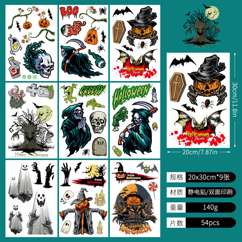 Halloween Window Stickers-Spooky Haunted Castle – Double-Sided Static Cling Ghost, Pumpkin & Zombie Glass Décor 👻🕸️ Halloween Stickers-CC Kawaii Stickers