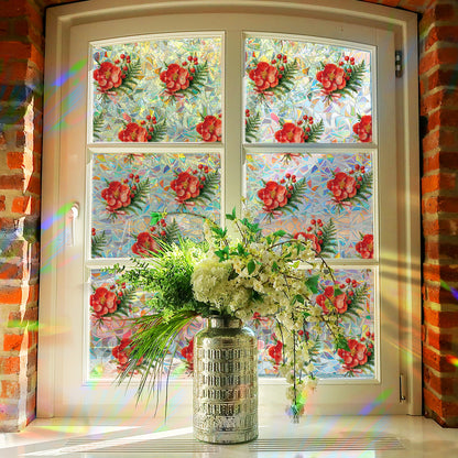 🌺 Holographic Red Flowers & Red Berries Window Stickers – Bright & Colorful 🌺 Kawaii Stickers