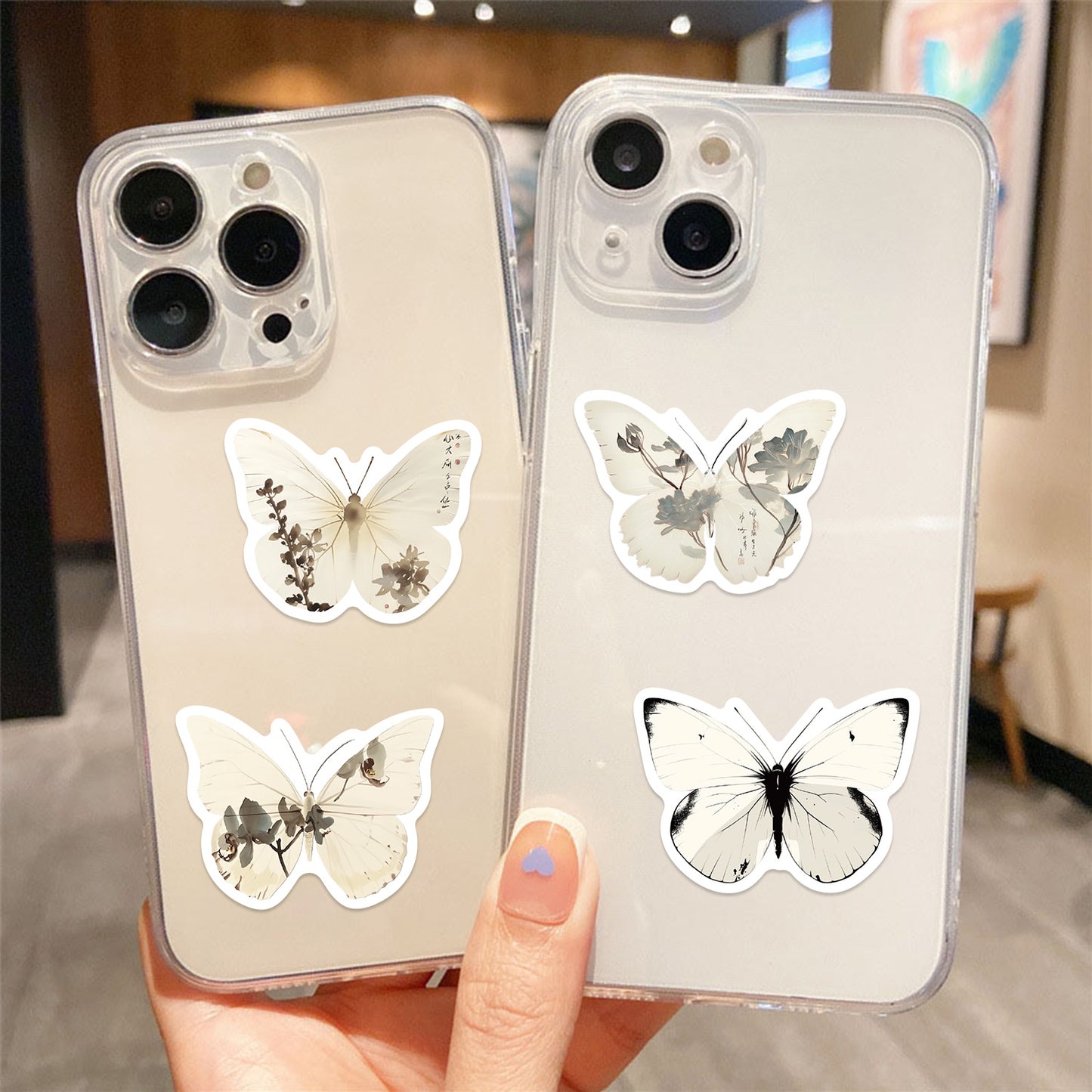 🦋🎨50pcs Ink-Style Butterfly Stickers Book | Waterproof PET Oriental Art Stickers for Journals, Notebooks, Water Cups ☕ & DIY Crafts Kawaii Stickers