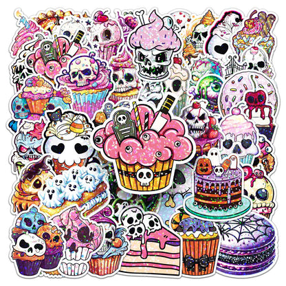 🎃 50 Pcs Halloween Holographic Stickers – Skull, Cake & DIY Designs Kawaii Stickers