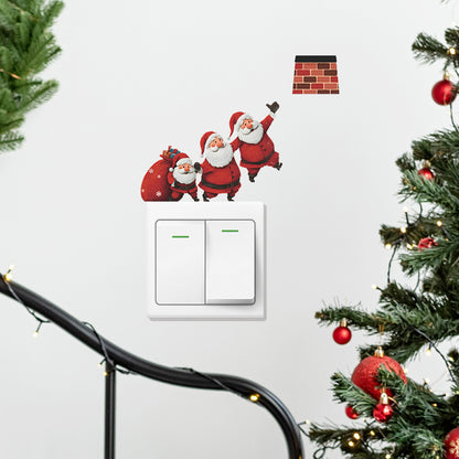 🎅 Three Santa Gift-Giving Christmas Wall Stickers – Self-Adhesive PVC Décor for Switches 🎄 Kawaii Stickers