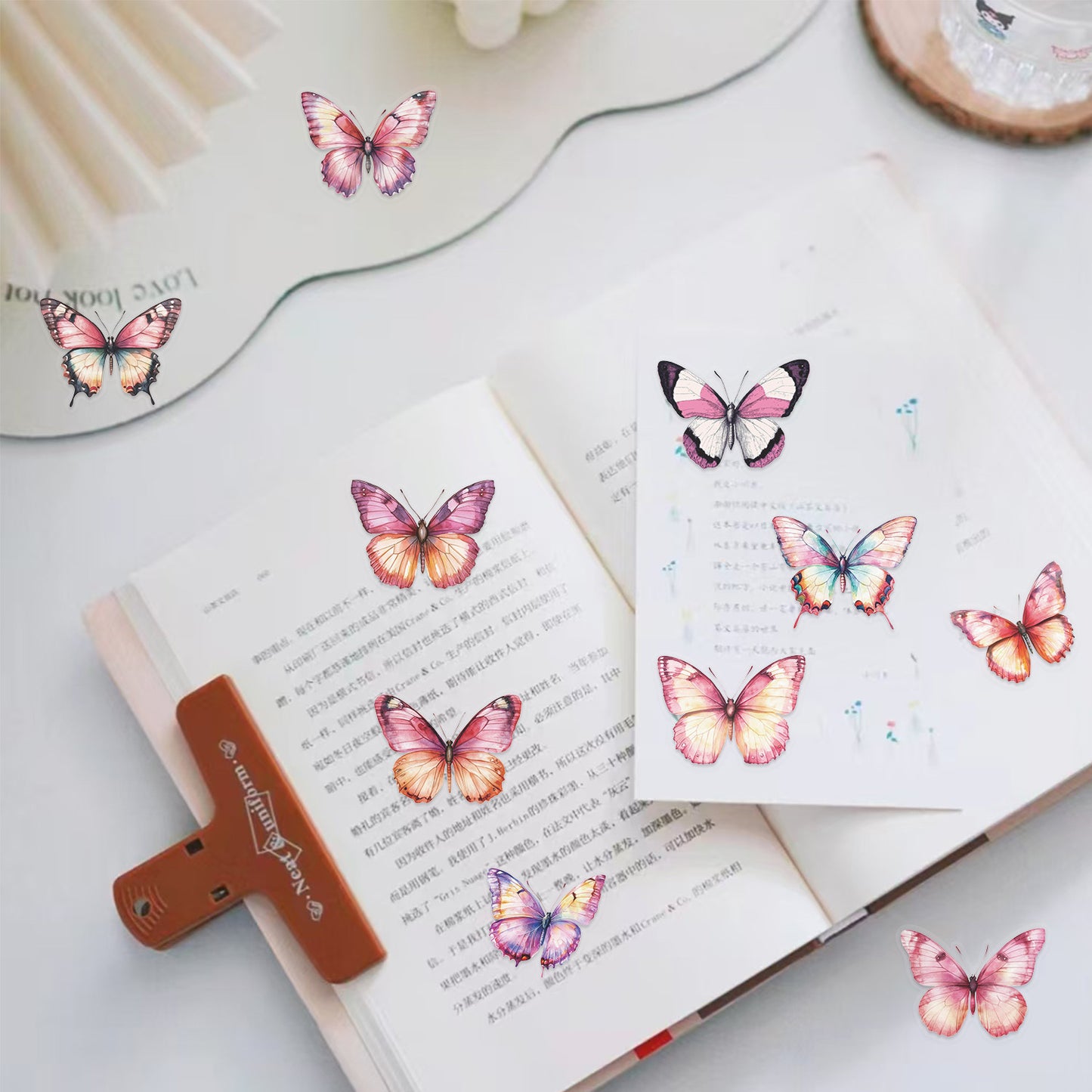 🦋🌈 50pcs Colorful Transparent Butterfly Stickers | Waterproof PET Stickers for Journals, Notebooks, Cups ☕, Guitars & DIY Crafts 🎨✨ Kawaii Stickers