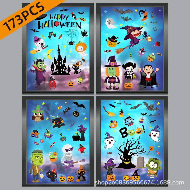 🎃 Halloween Window Stickers – Haunted House, Witch & Bat Static-Cling Decals – Double-Sided Print, Reusable Glass Wall Door Decorations Kawaii Stickers