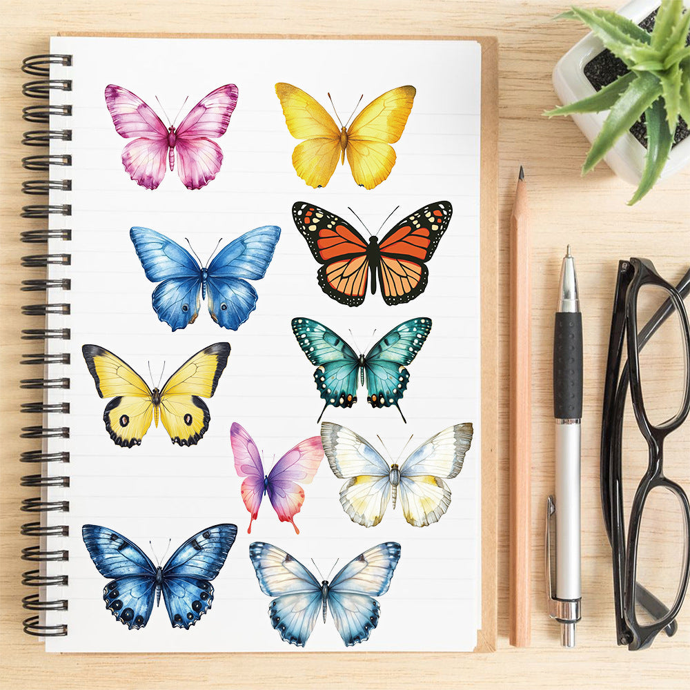 🦋 50 Pcs Transparent Butterfly Stickers Book Waterproof PET Insect Stickers for Water Bottles, Laptops, Journals, Guitars and Scrapbooking Kawaii Stickers