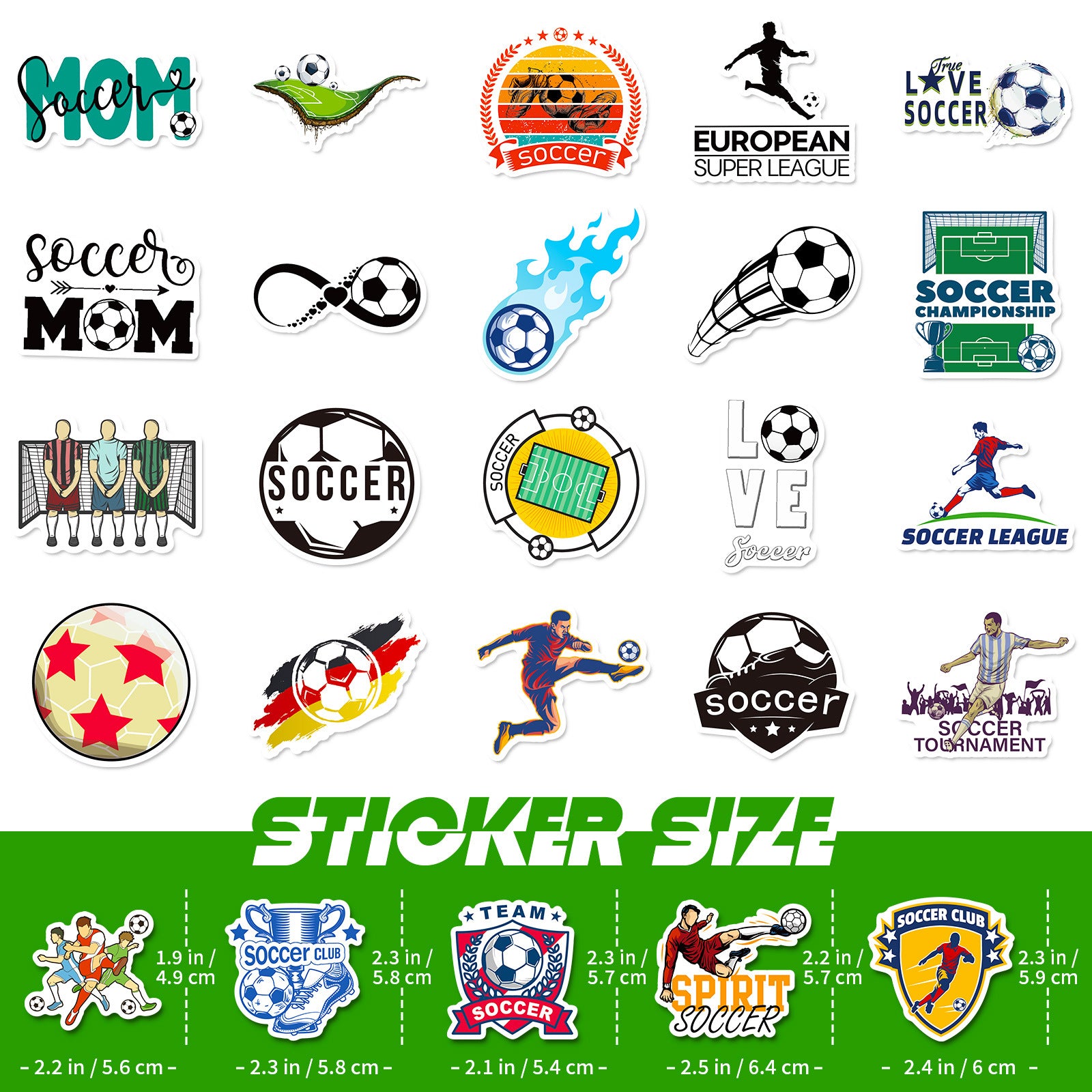 🌟 50PCS Green Soccer Stickers – Kids Football Decals Waterproof Laptop, Water Bottle & iPhone Stickers 2025 ⚽🎨 Kawaii Stickers